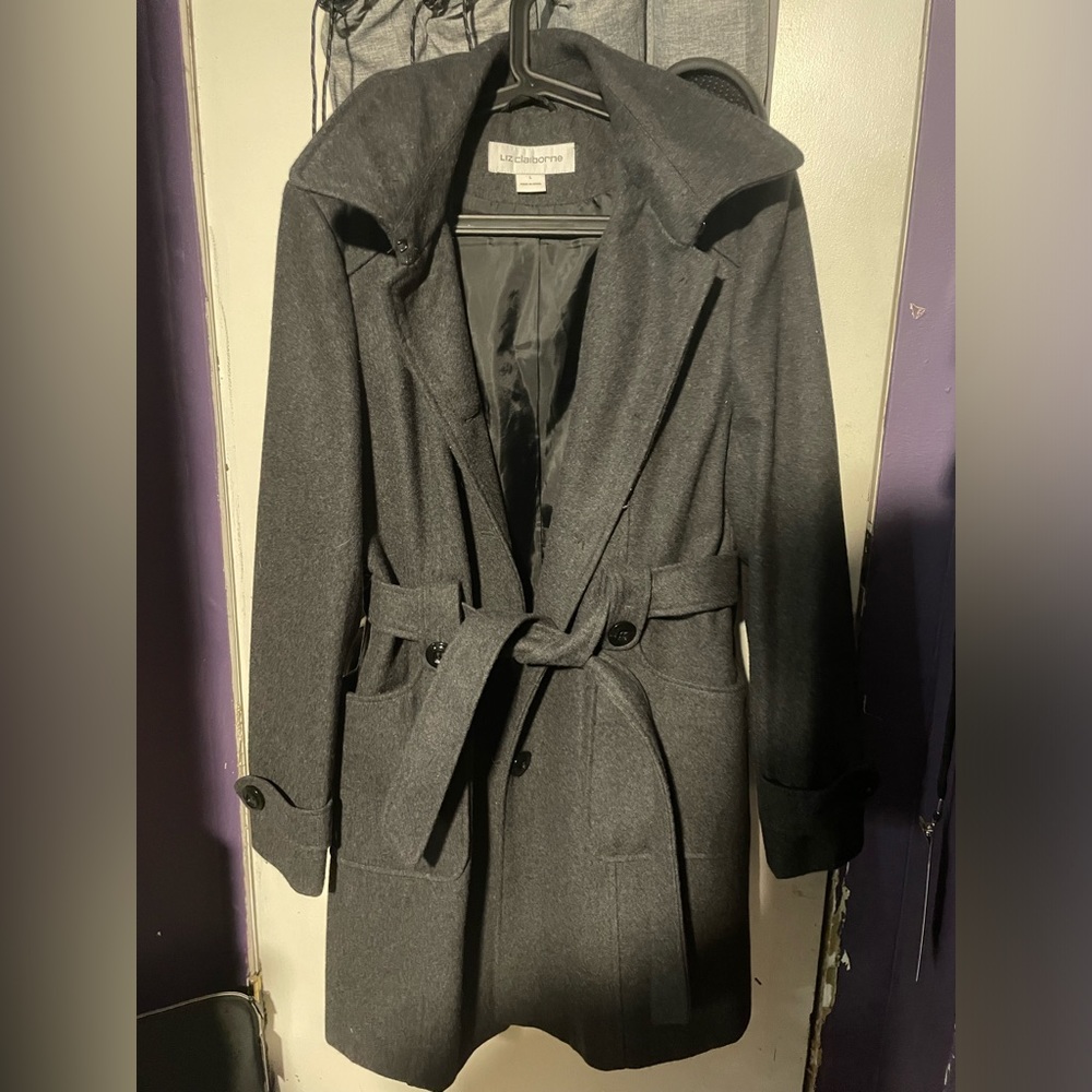 Liz Claiborne Mid Length Belted Peabody Coat